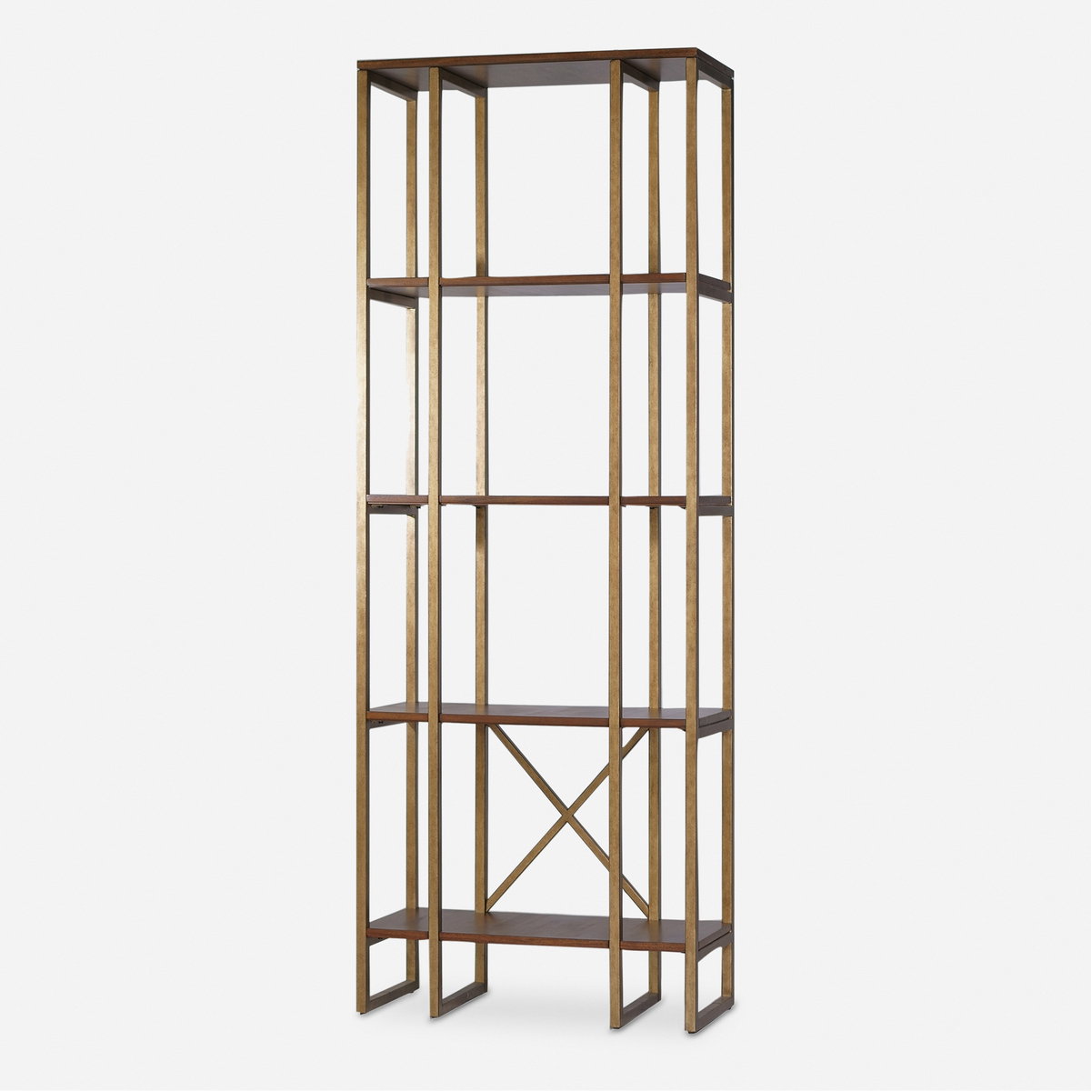 Karishma Antique Gold Etagere, Shelving & Bookcase by Uttermost, 32" width x 89" height x 14" depth View 1
