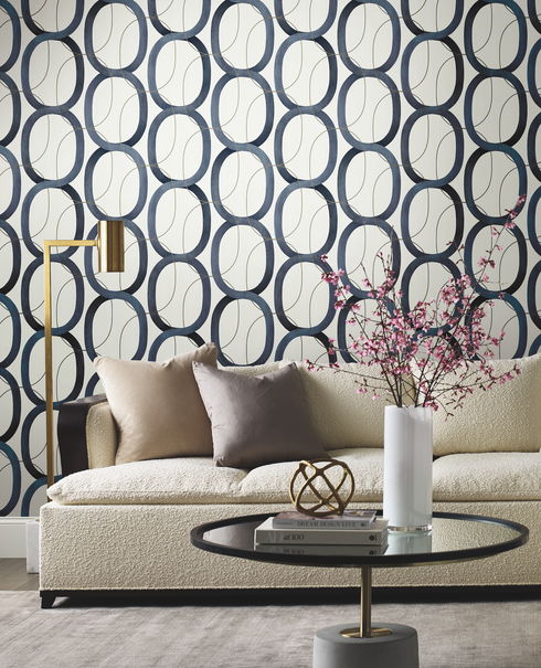 Interlock Navy Wallpaper