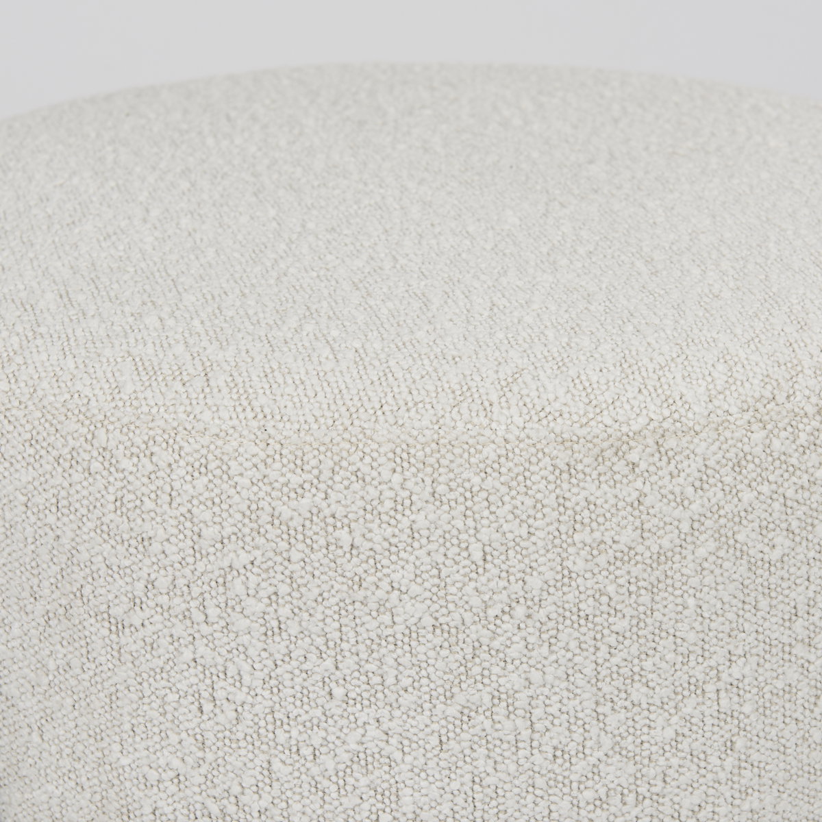 Amelia Cream Boucle with Black Metal Upholstered Pouf, Ottoman by Mercana, 21.26" length x 21.26" width x 19" height View 9