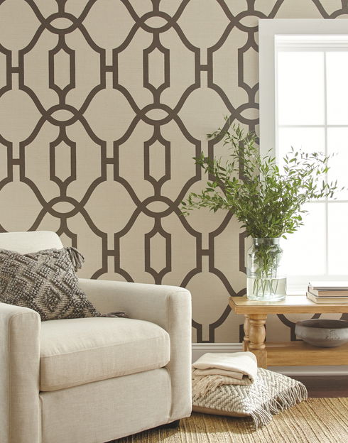 On Khaki Woven Trellis Charcoal Wallpaper
