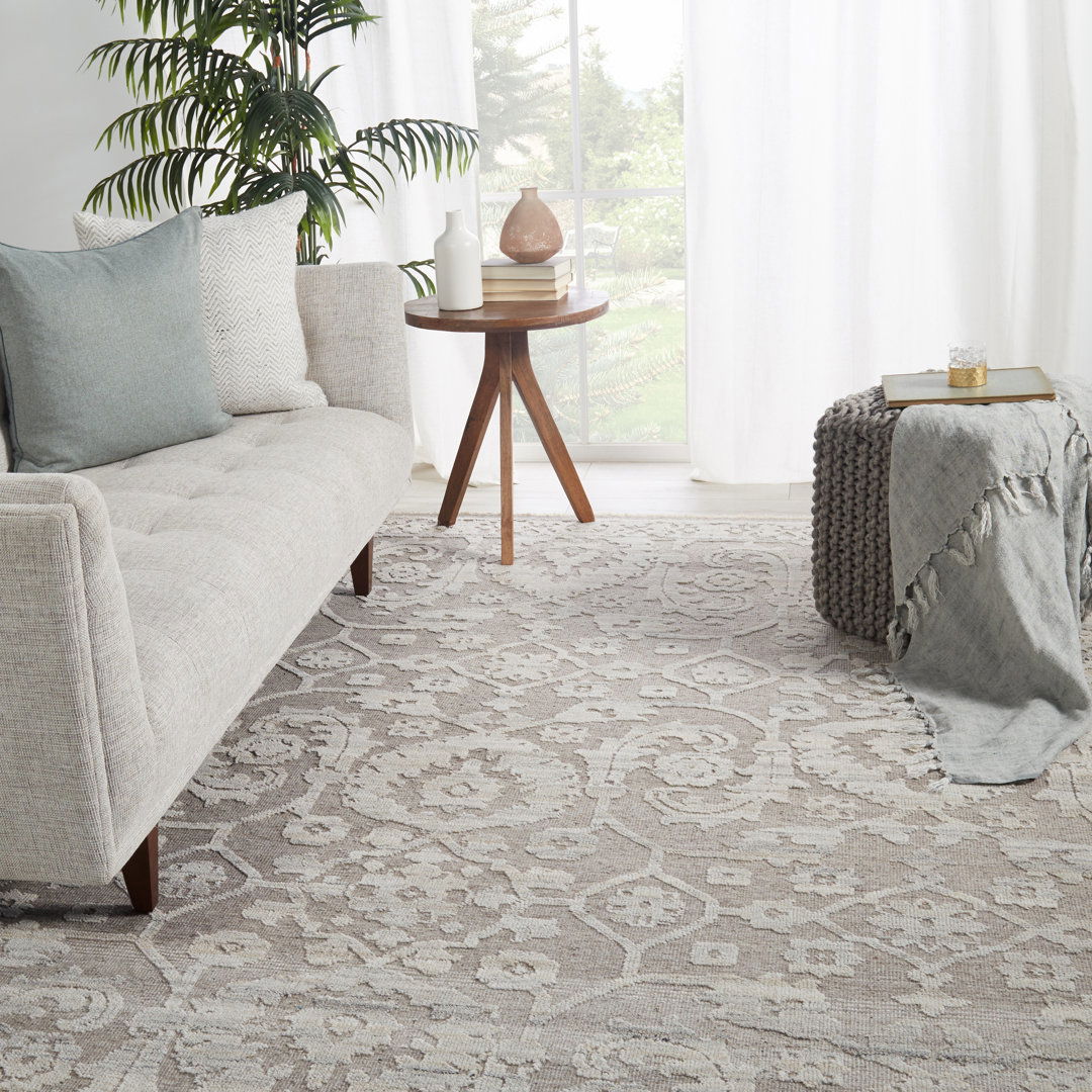 Damask Hand-Knotted Wool Taupe Area Rug large image 