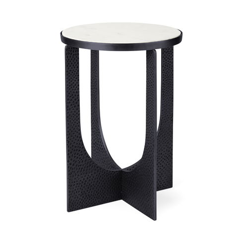 Preston 23"H White Marble Top with Matte Black Metal Accent Table
