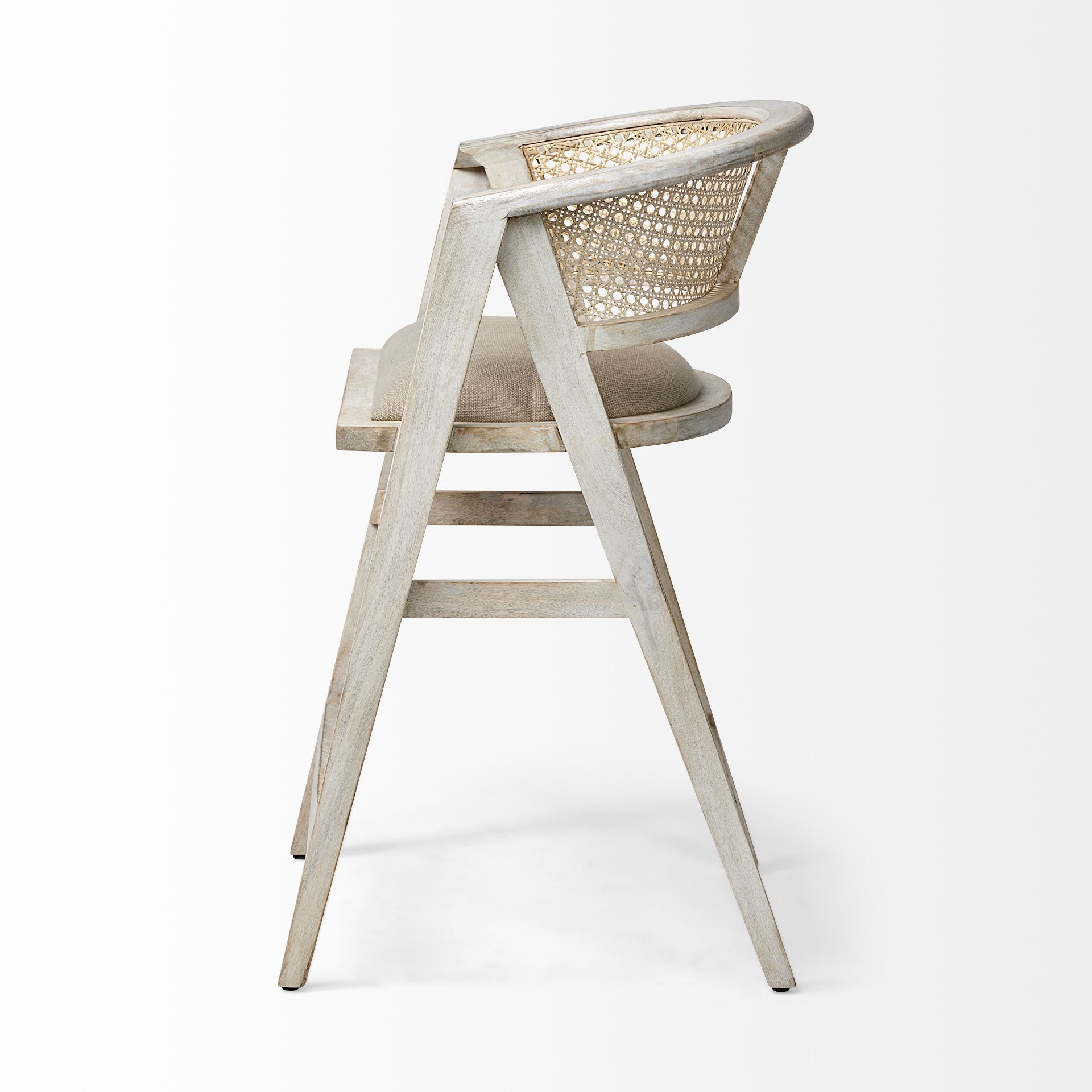 Tabitha 26.75' Seat Height Beige Fabric/Rattan Seat Blonde Wood Frame Counter Stool, Counter & Bar Stool by Mercana, 23.25" length x 22" width x 36.75" height View 4
