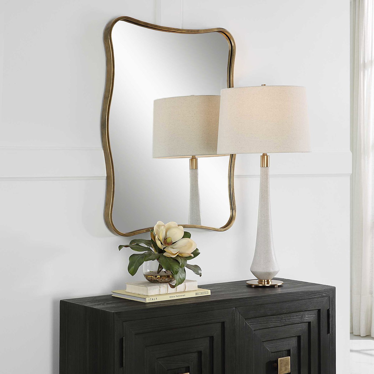 Pavia Curvy Vanity Mirror, by Uttermost, 2'3.5" width x 3'0.25" height x 1.5" depth View 4