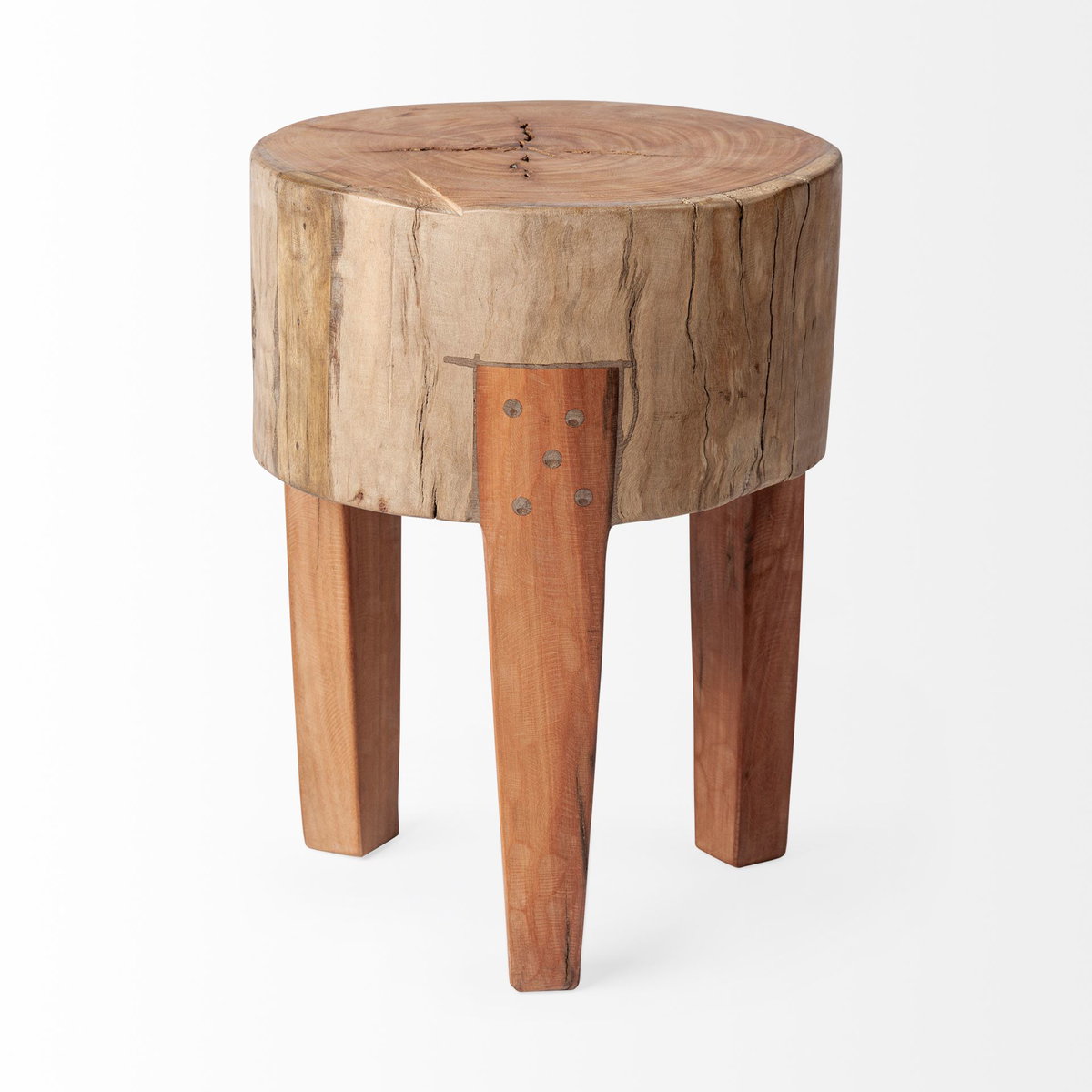 Asco 18'H Rustic Solid Reclaimed Wood Stool, Ottoman by Mercana, 13" length x 13" width x 18" height View 4