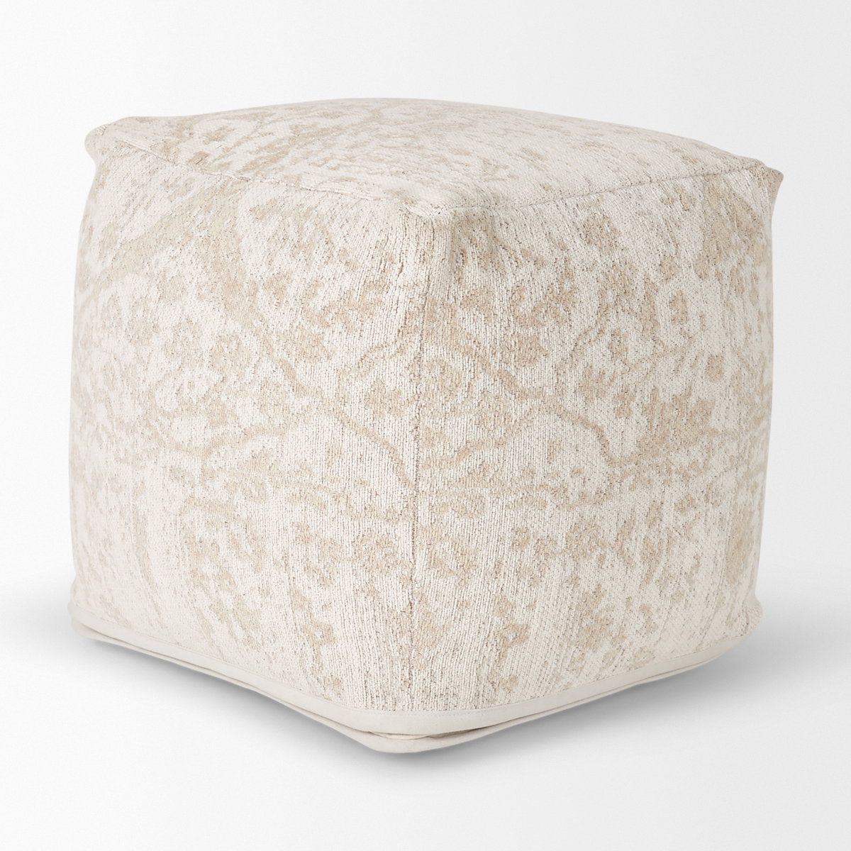 Khloe Small Cream Pouf, Ottoman by Mercana, 18" length x 18" width x 18" height View 6