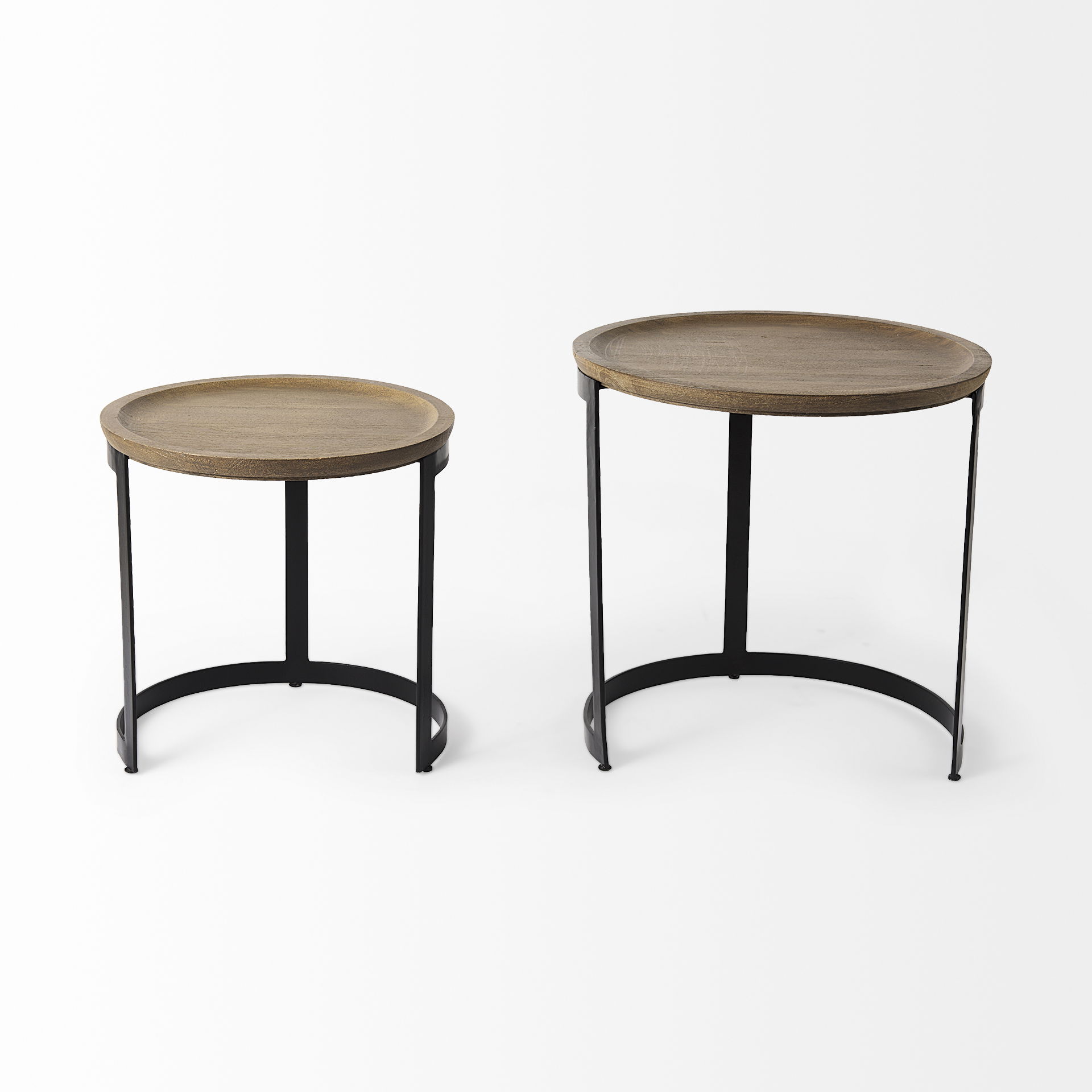 Aisley (Set of 2) 19.3L x 19.3W x 19H Light Brown Wood with Black Metal Base Round Nesting Side Tables large image 