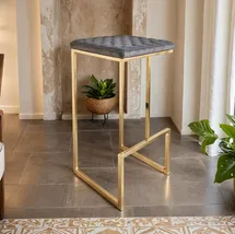 Online Designer Living Room Leather Bar Stool Upholstered Counter Stool with Quilted Seat and Gold Steel Sled Base Kitchen Stool