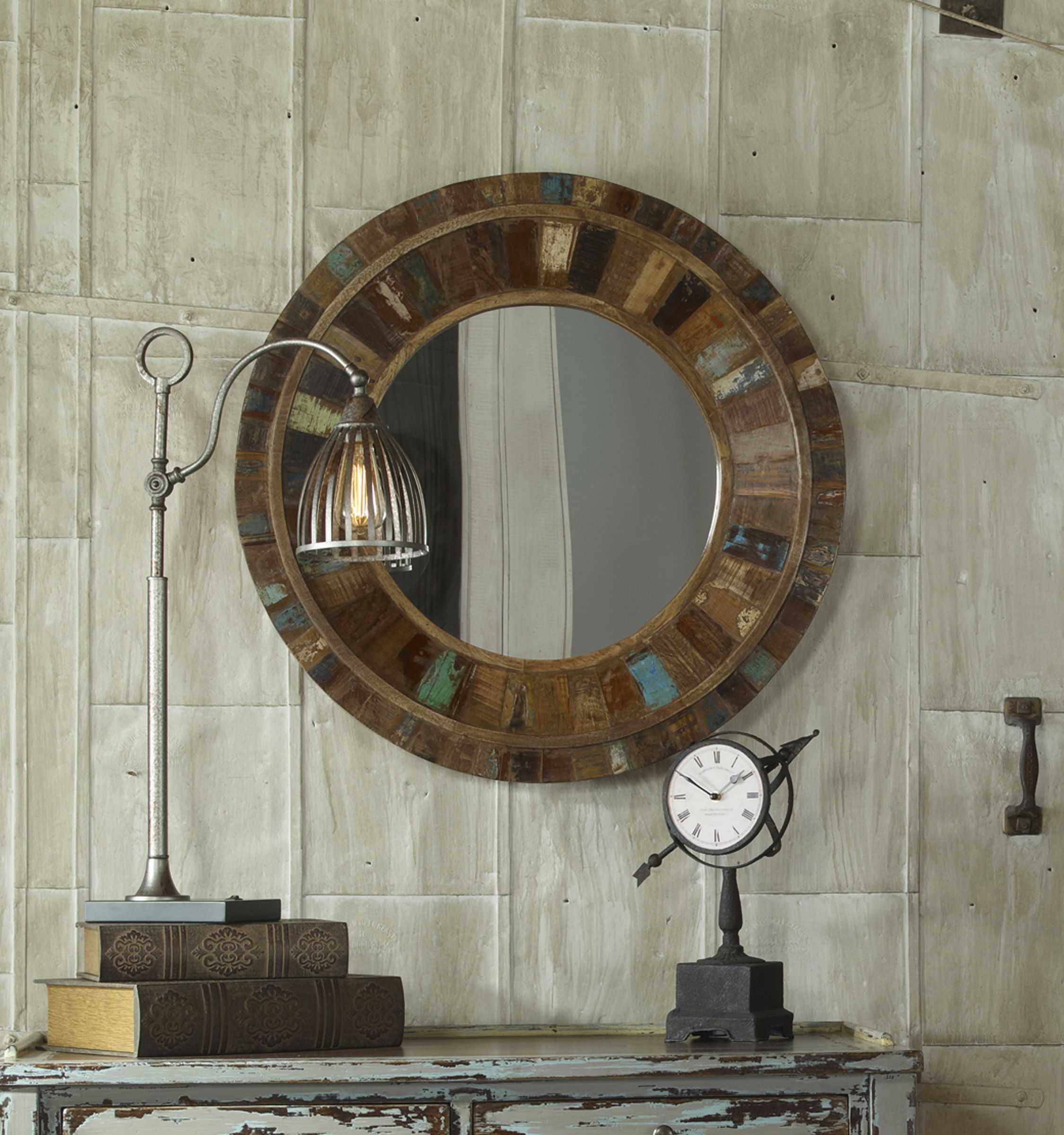 Jeremiah Round Wood Mirror large image 