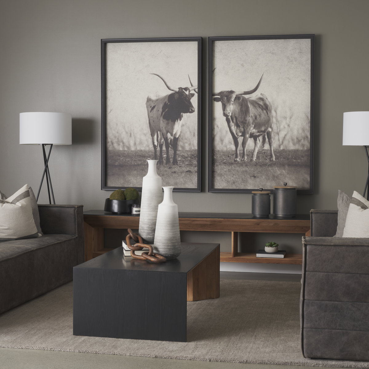 Toru Tall White with Grey Ombre Metal Vase, by Mercana, 7.87" length x 7.87" width x 23.62" height View 2