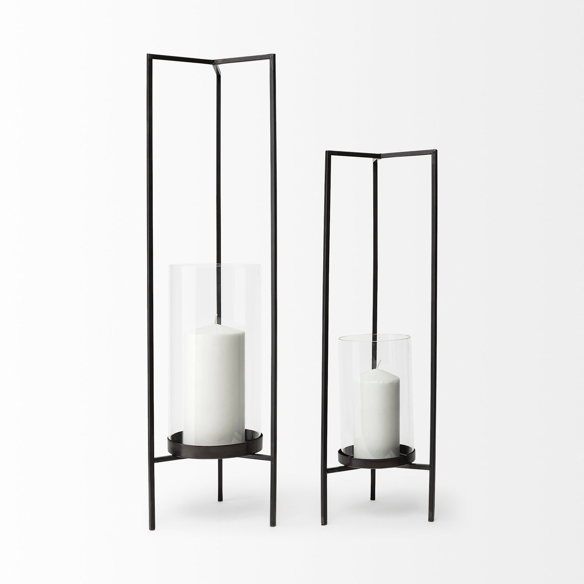 Abigail I Large Gunmetal Gray Metal Table Candle Holder, Candles & Candle Holder by Mercana, 8.07" length x 7.68" width x 29.72" height View 5