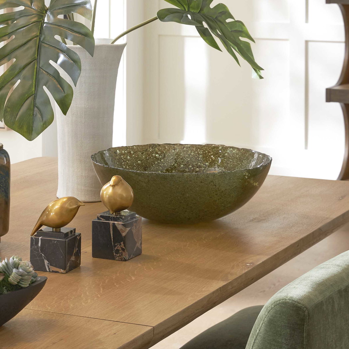 Veridian Shimmer Earthy Glass Bowl, Decorative Tray by Uttermost, 16" width x 6" height x 16" depth View 4