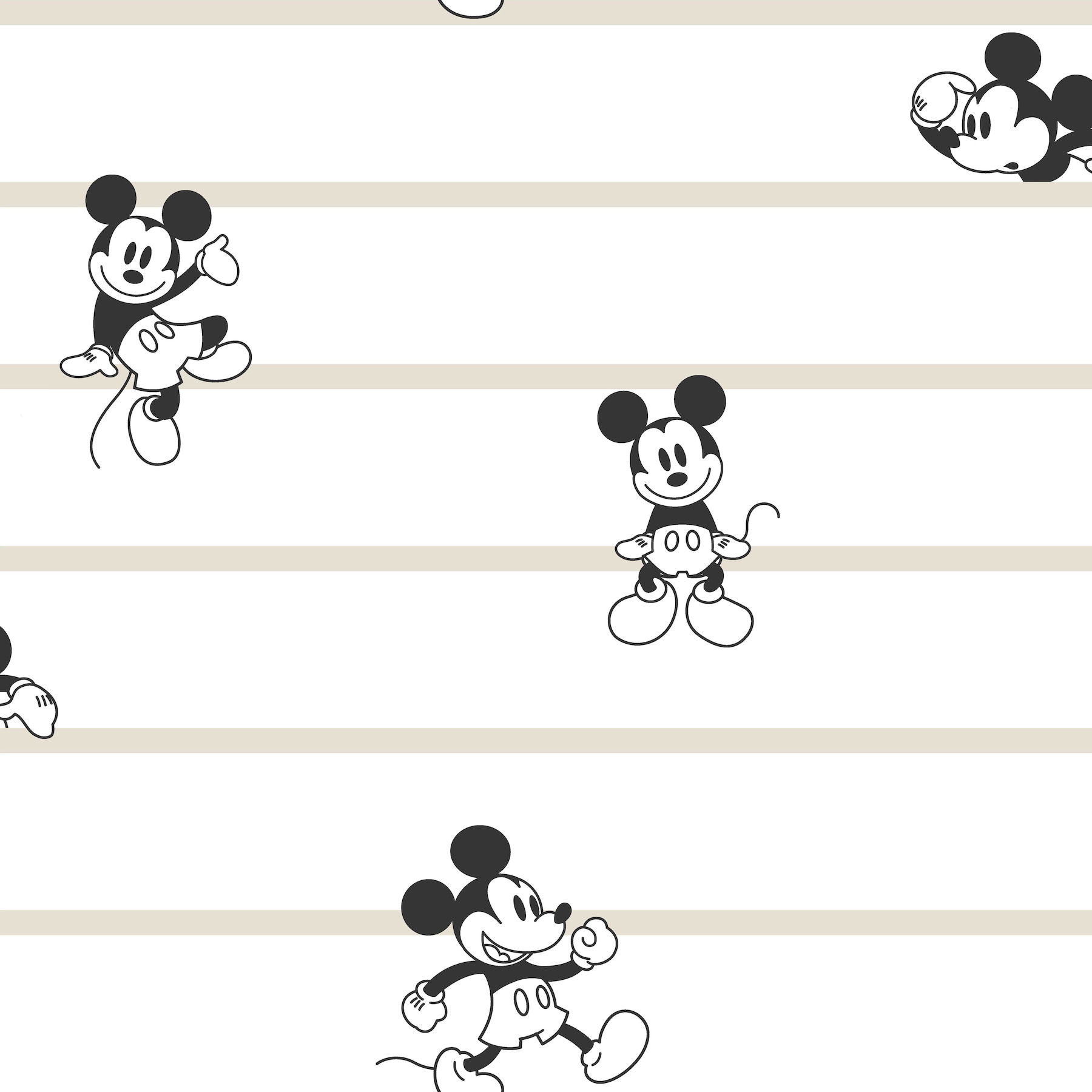 Disney Mickey Mouse Stripe Black & White Wallpaper large image 