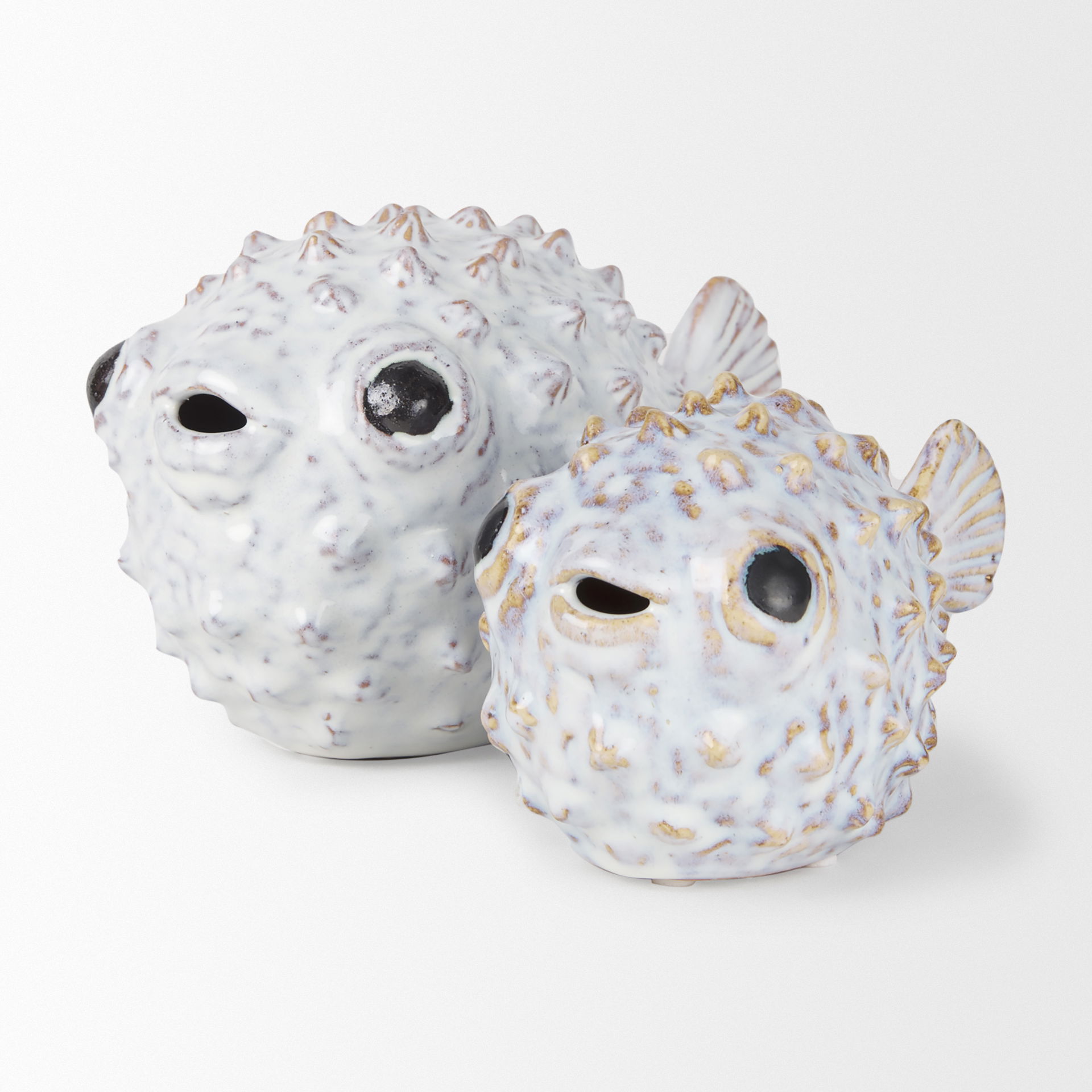 Spike II (Large) 10L x 6W Off-White Ceramic Puffer Fish large image 