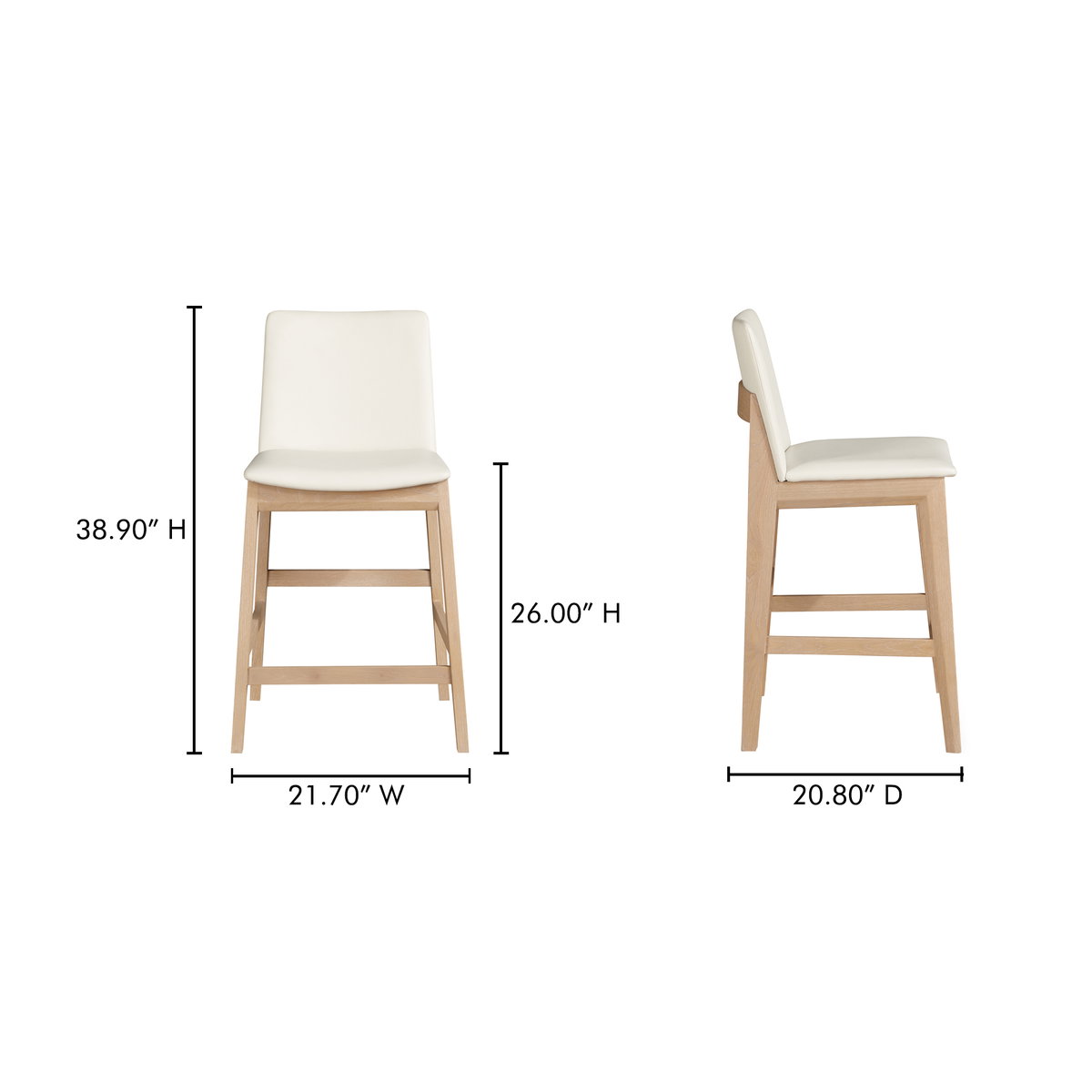 Deco Oak Counter Stool White Pvc, Counter & Bar Stool by Moe's Home, 21.7" width x 38.9" height x 20.8" depth View 7