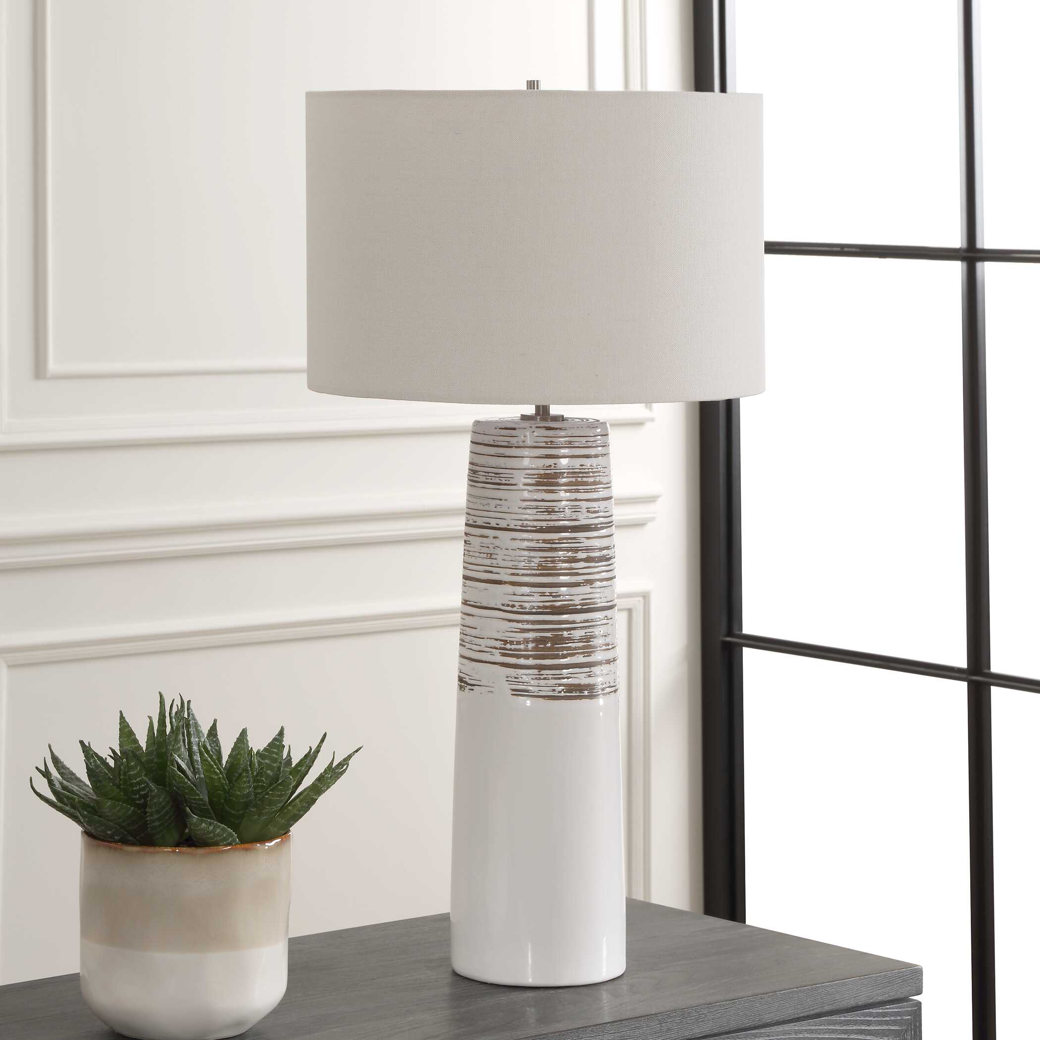 Haven White Glaze Table Lamp, by Uttermost, 15" width x 29.5" height x 15" depth View 4