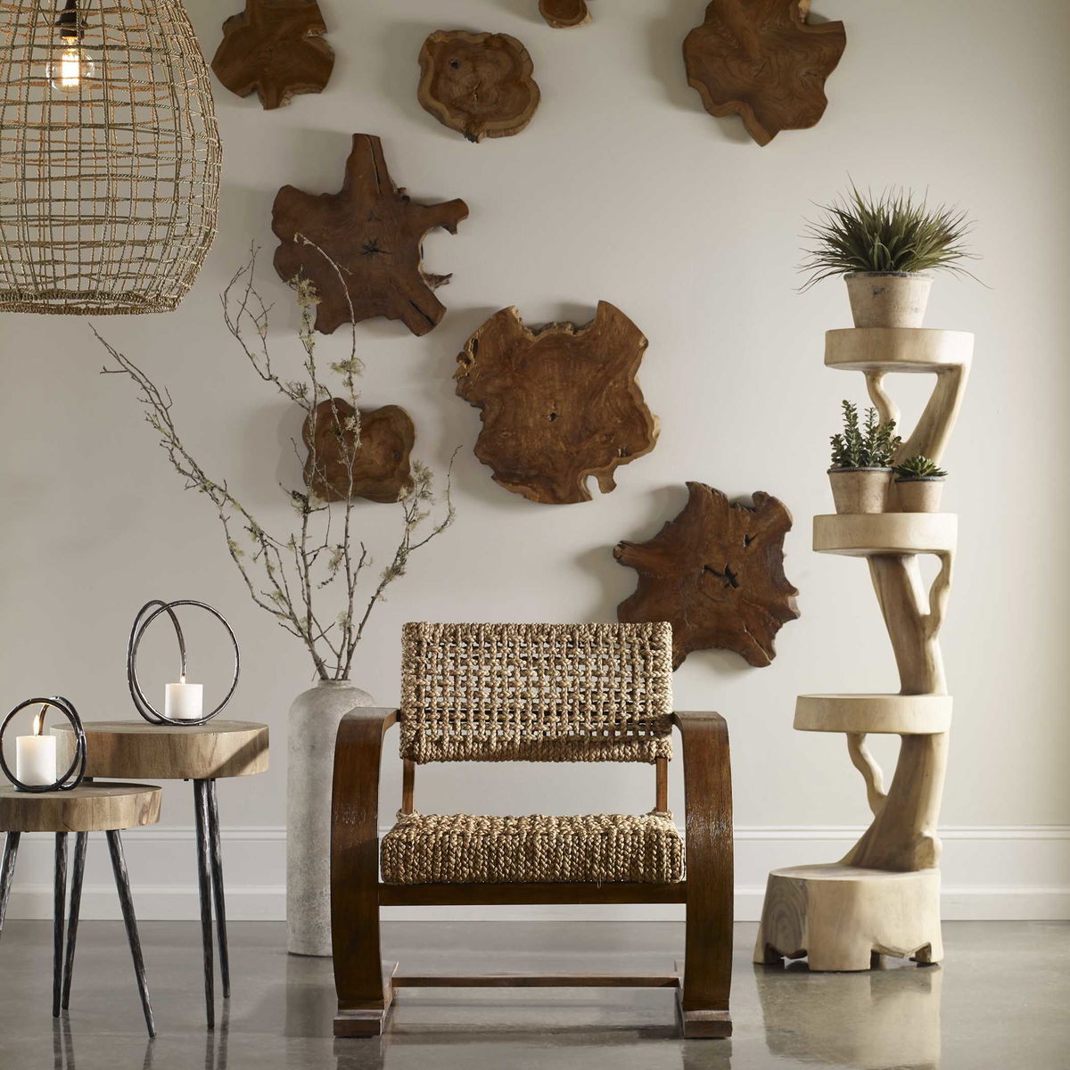 Kalani Teak Wall Art Set/3, Sculptural Wall Art by Uttermost, 20" width x 20" height x 1.2" depth View 2