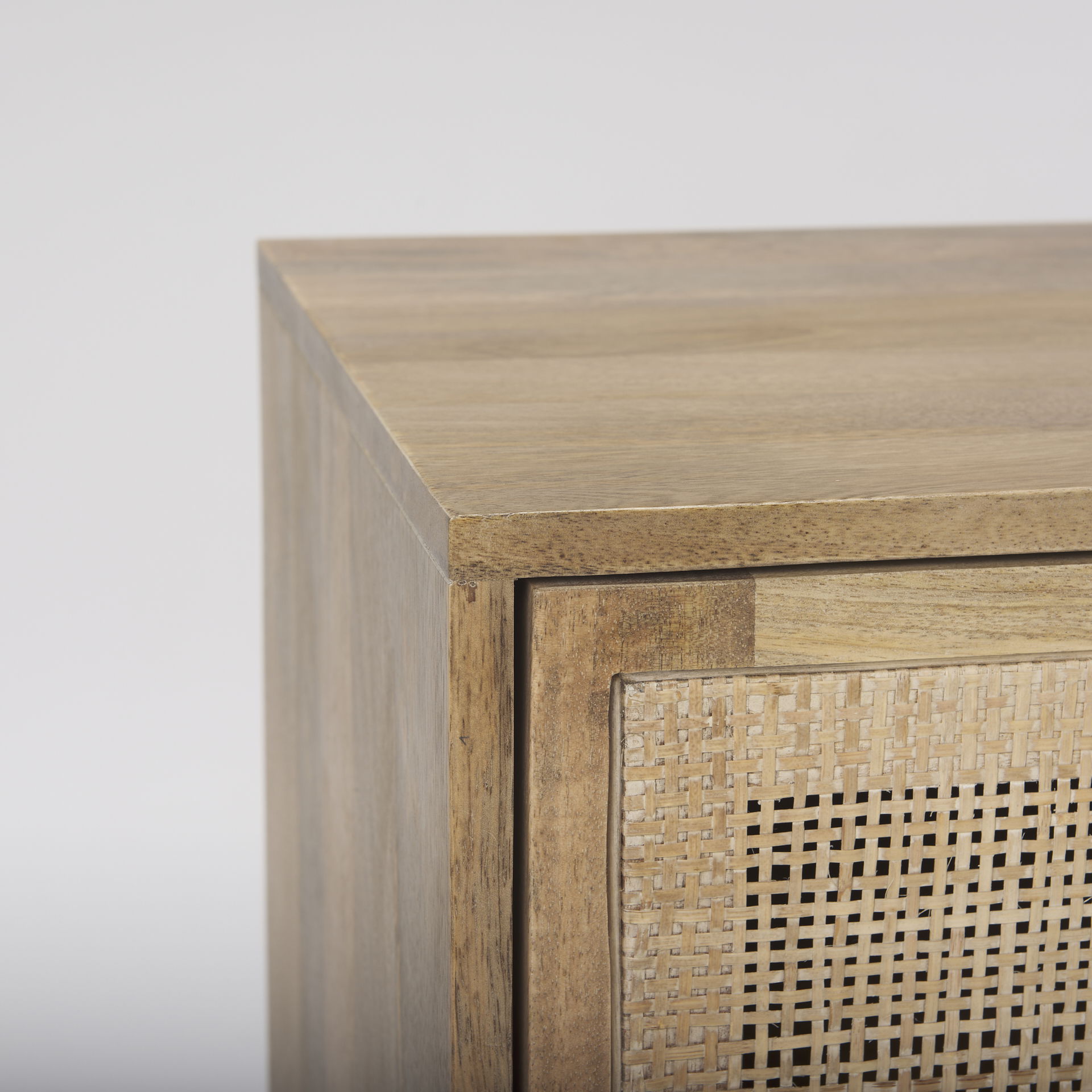 Grier 65' Light Brown Wood with Cane Media Console, by Mercana, 65" length x 18.75" width x 23" height View 7