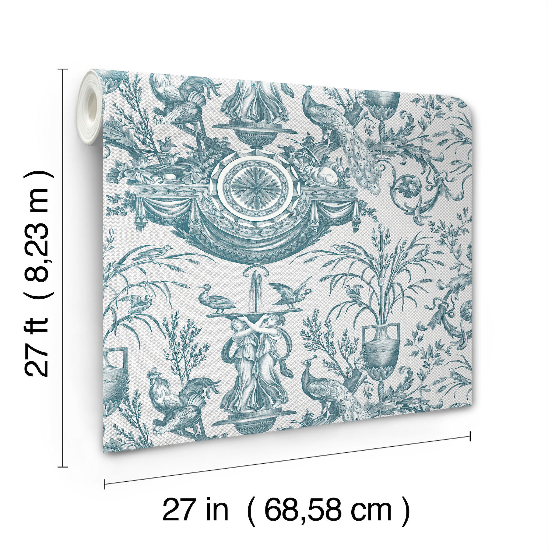 Avian Fountain Toile Jade Wallpaper large image 