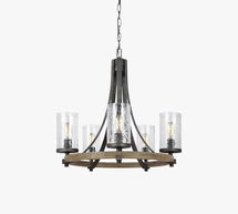 Online Designer Other Steffens Iron & Textured Glass Chandelier, Medium, Weathered Oak