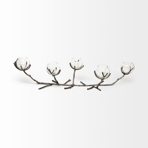 Vine I Distressed Silver Metal Creeper Five Candle Table Candle Holder