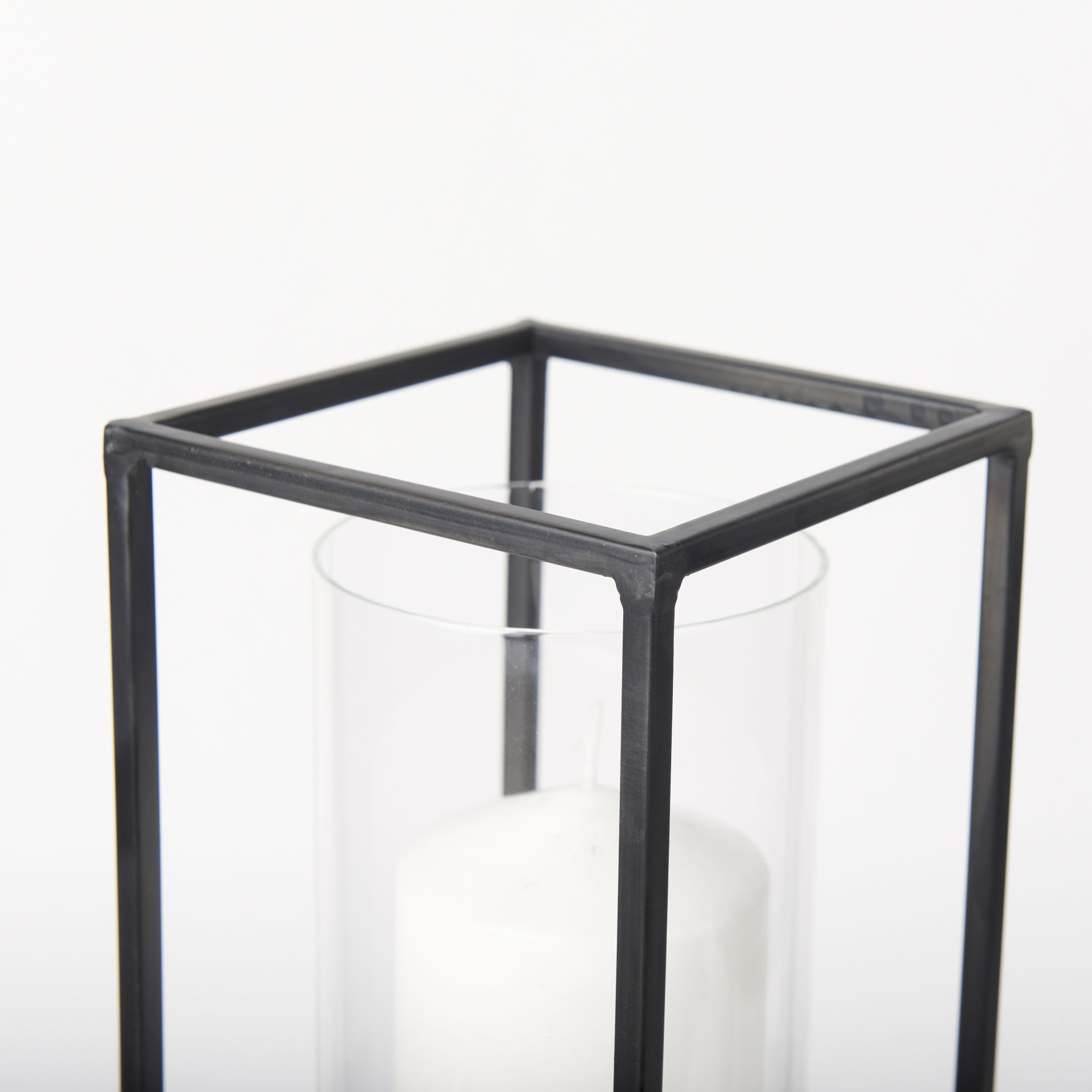 Cindy Set of 2 Matte Black Metal and Hurricane Glass Pillar Tabletop Candle Holders large image 