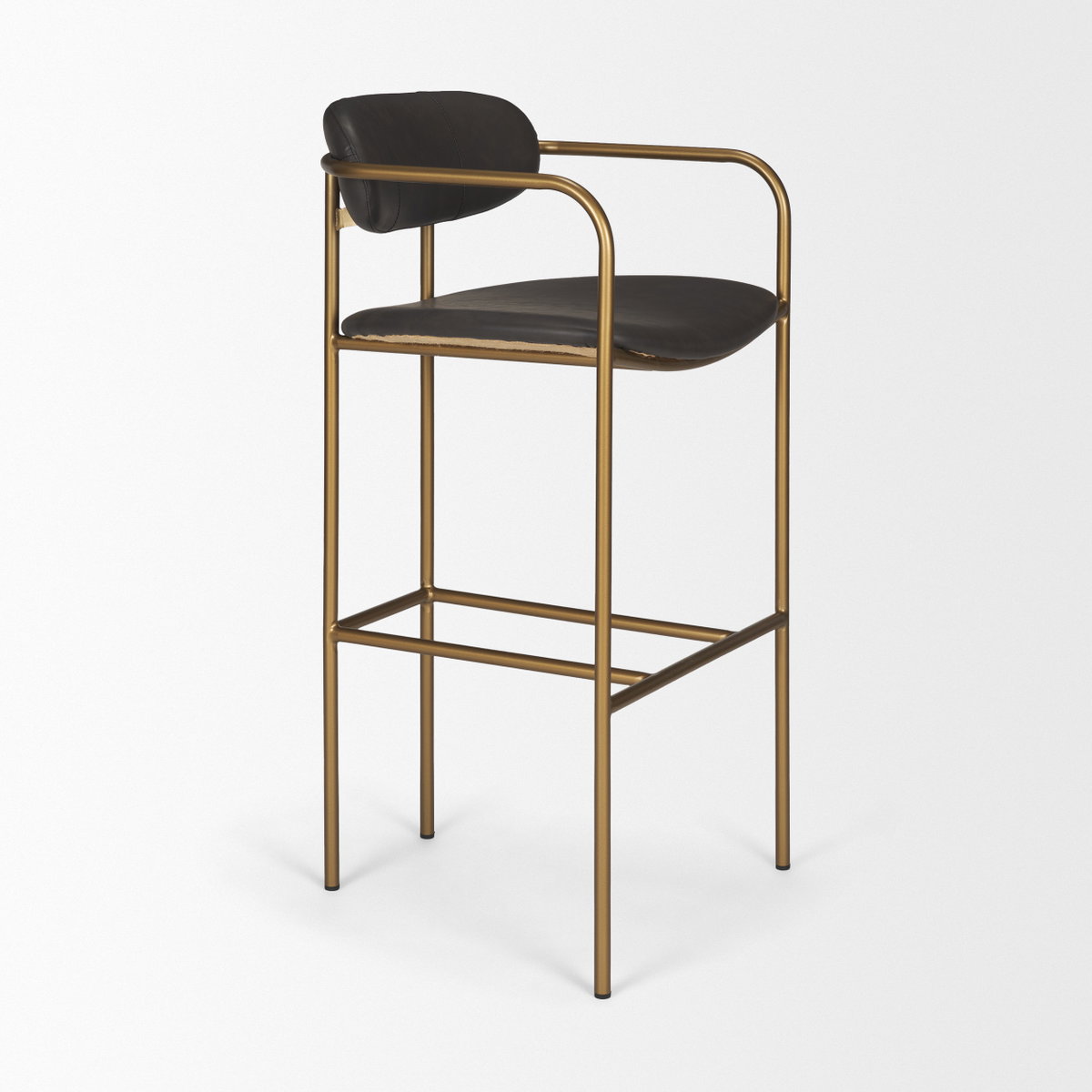 Parker Backless 40in Seat Bar Stool | Brown Faux Leather with Gold Metal, Counter & Bar Stool by Mercana, 19" length x 19.75" width x 40" height View 7