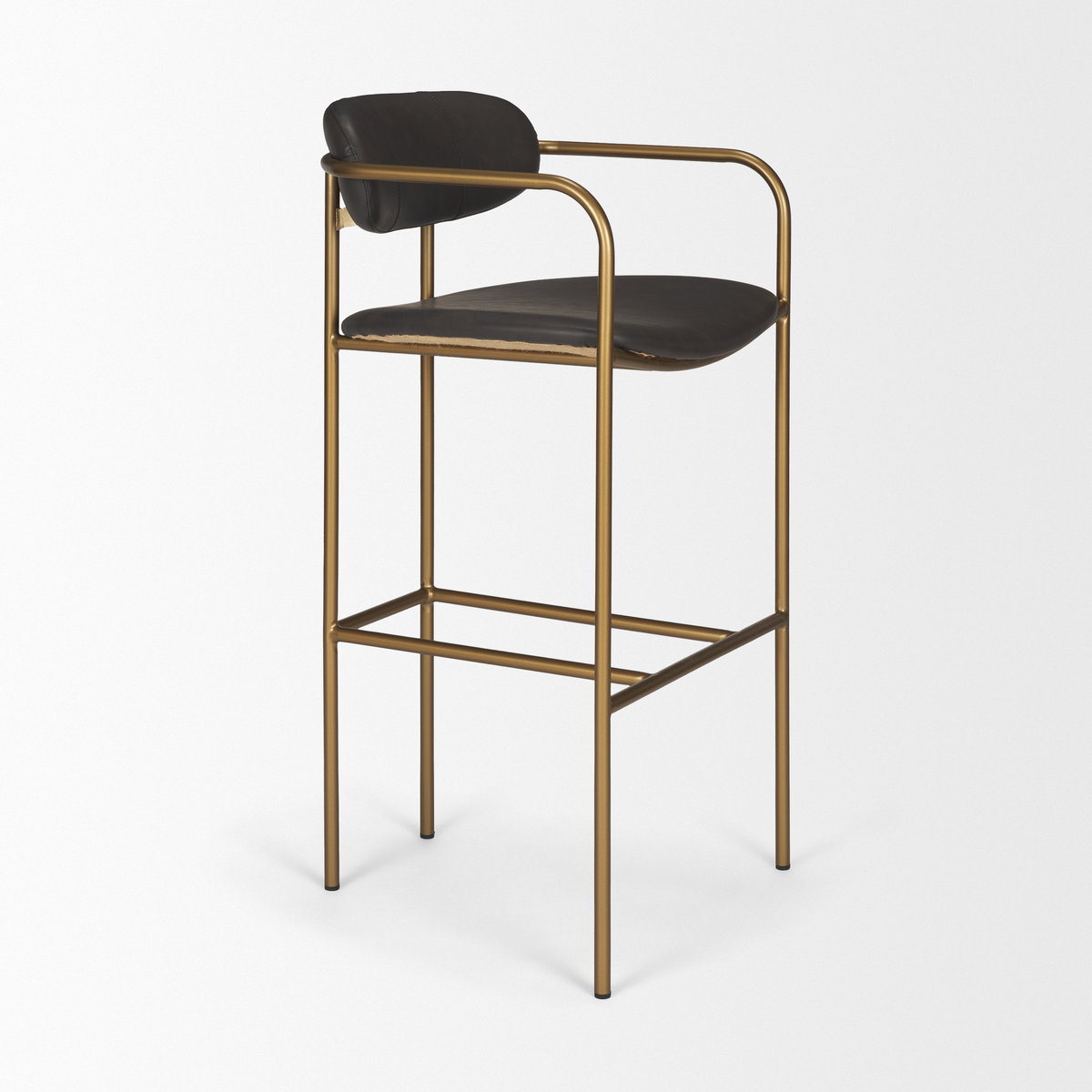 Parker Brown Faux Leather Seat Gold Metal Bar Stool, Counter & Bar Stool by Mercana, 19" length x 19.75" width x 40" height View 7