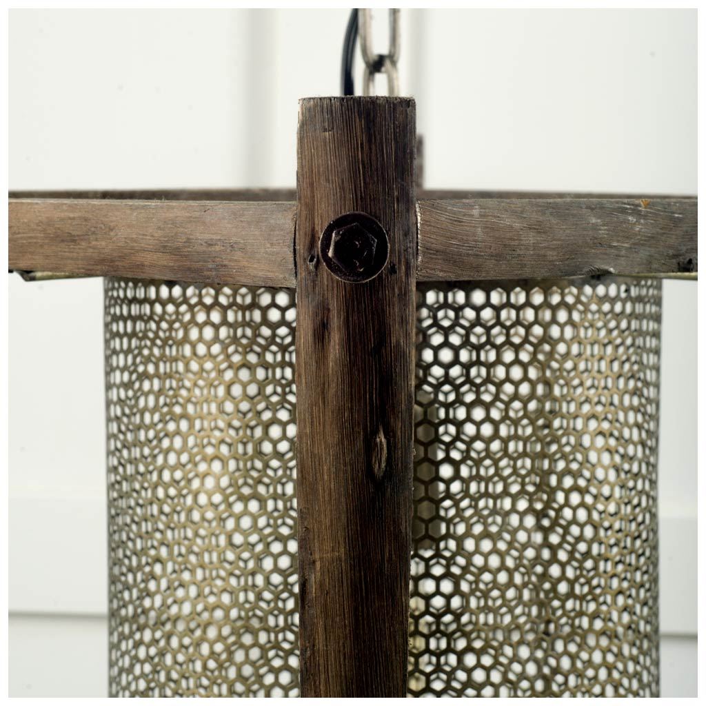 Keppler 16L x 16W x 18.3H Perforated Metal and Wood Pendant Light, by Mercana, 16" length x 16" width x 18.25" height View 3