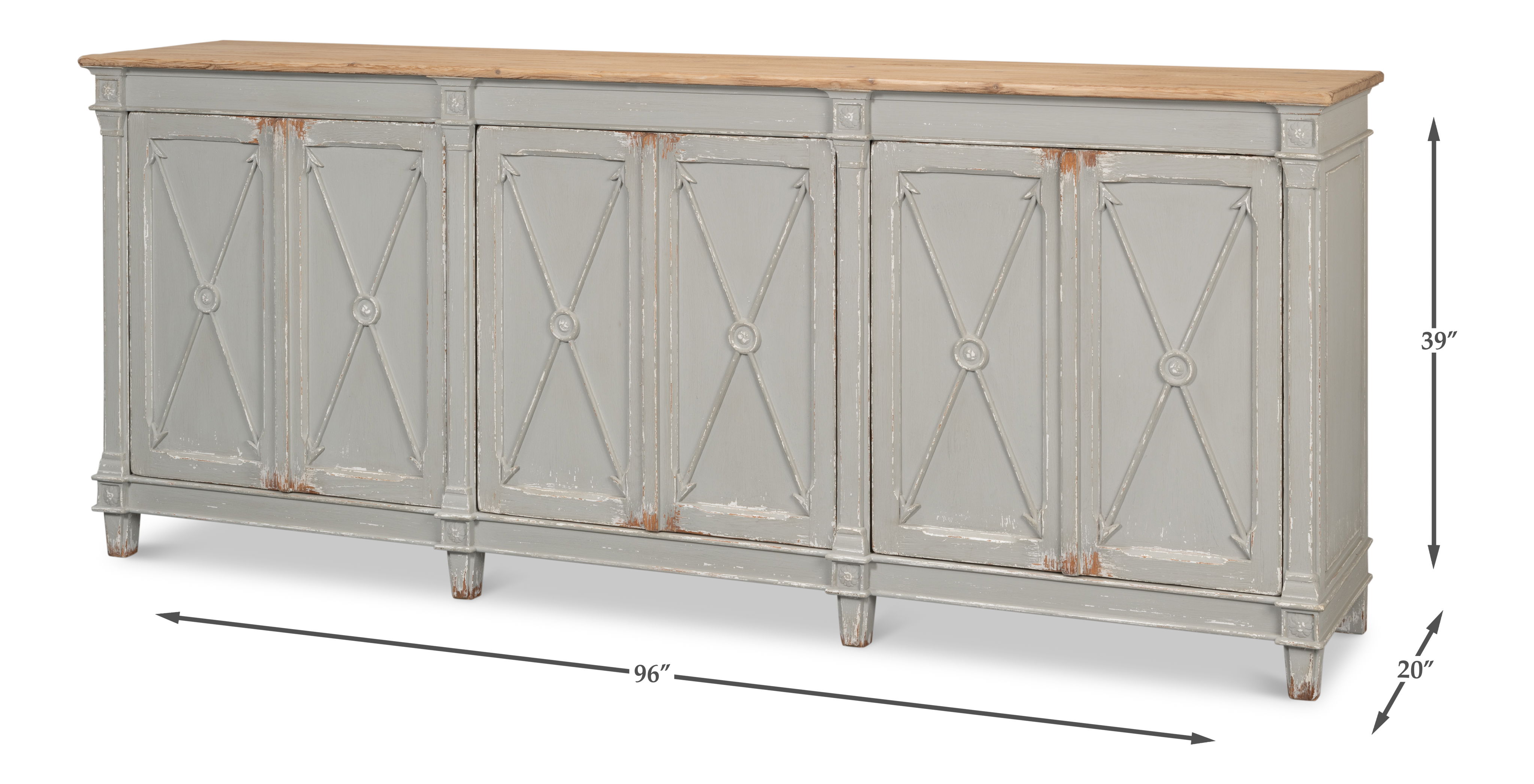 Marksman Sideboard,Antique Muted Grey, Cabinets & Sideboard by Sarreid, 96" length x 20" width x 39" height View 14