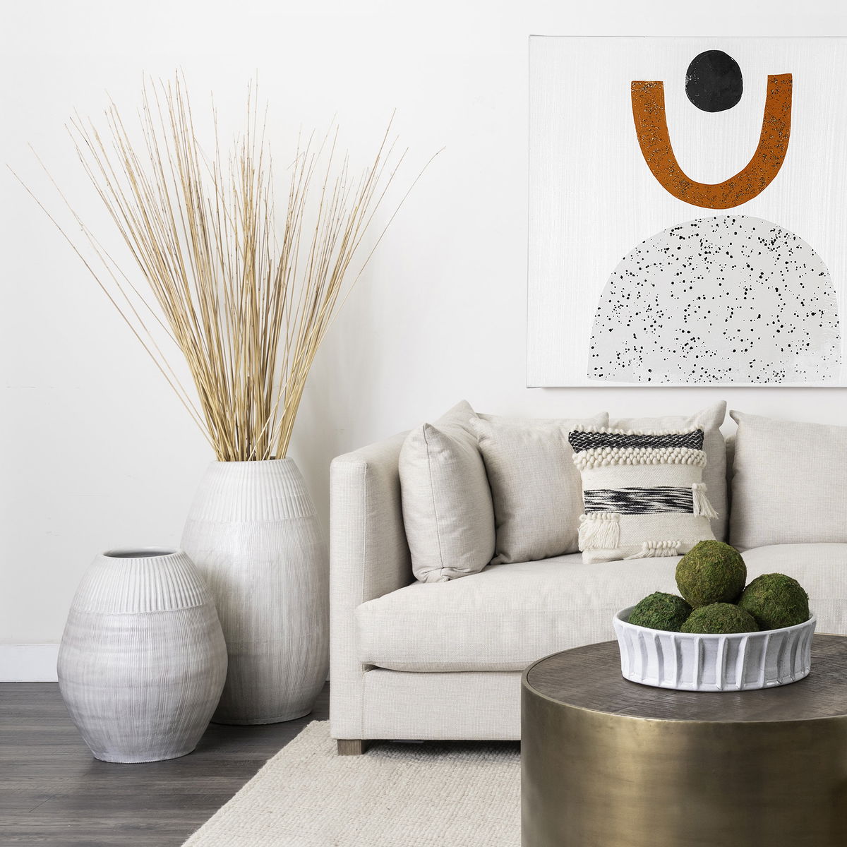Reyan Small Pearl White Ceramic Striped Vase, by Mercana, 15.75" length x 15.75" width x 21.26" height View 3