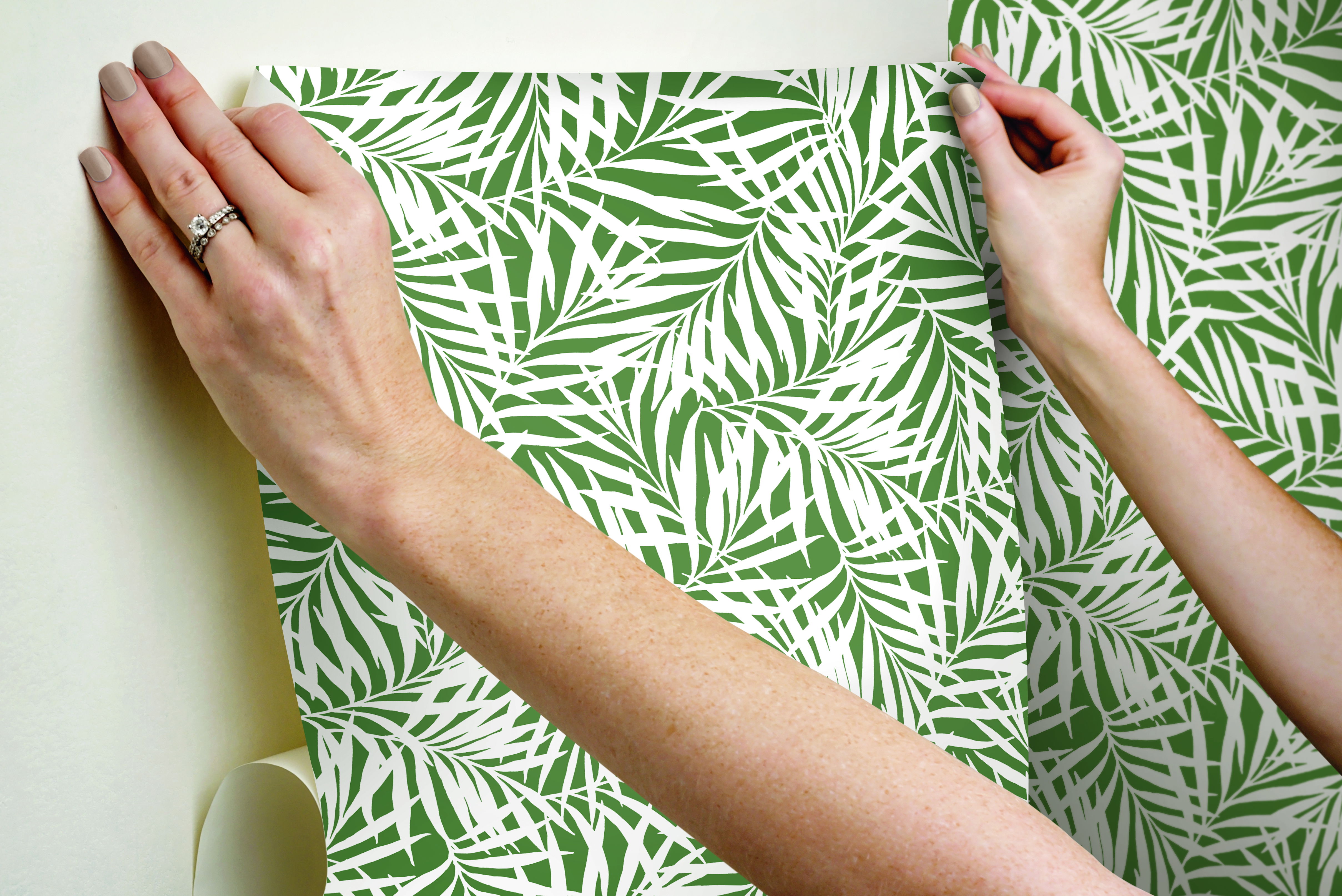 Oahu Fronds Green Peel & Stick Wallpaper large image 