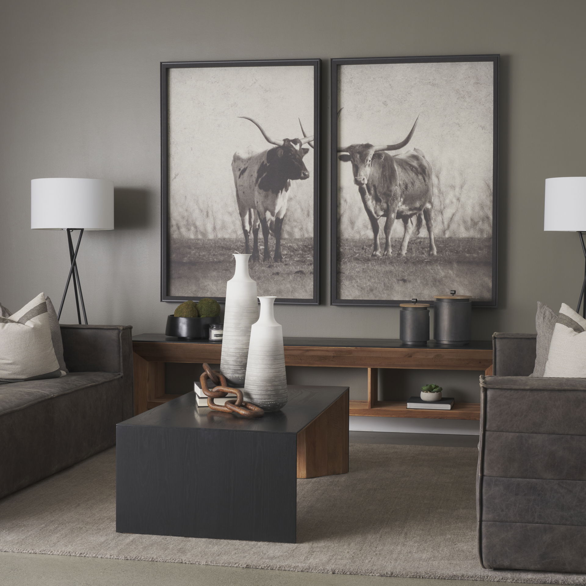 Tabor Natural Wood with Black Oak Waterwall Media Console, by Mercana, 94" length x 19" width x 24" height View 2