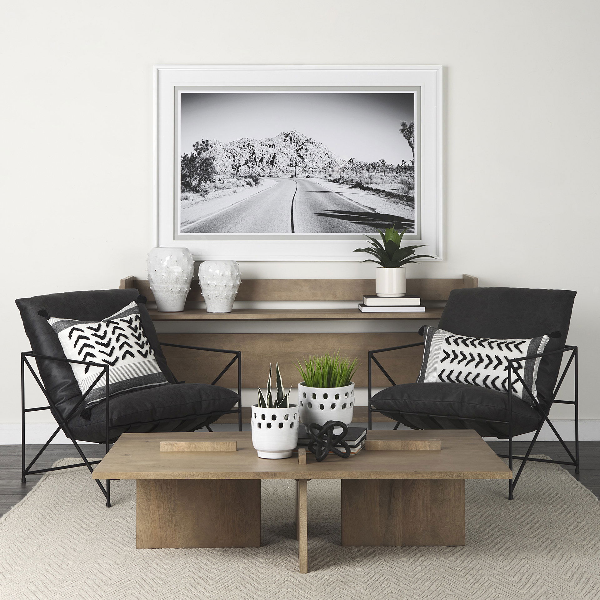 Kimia 20L x 20W White and Black Fabric Herringbone and Fringed Decorative Pillow Cover large image 