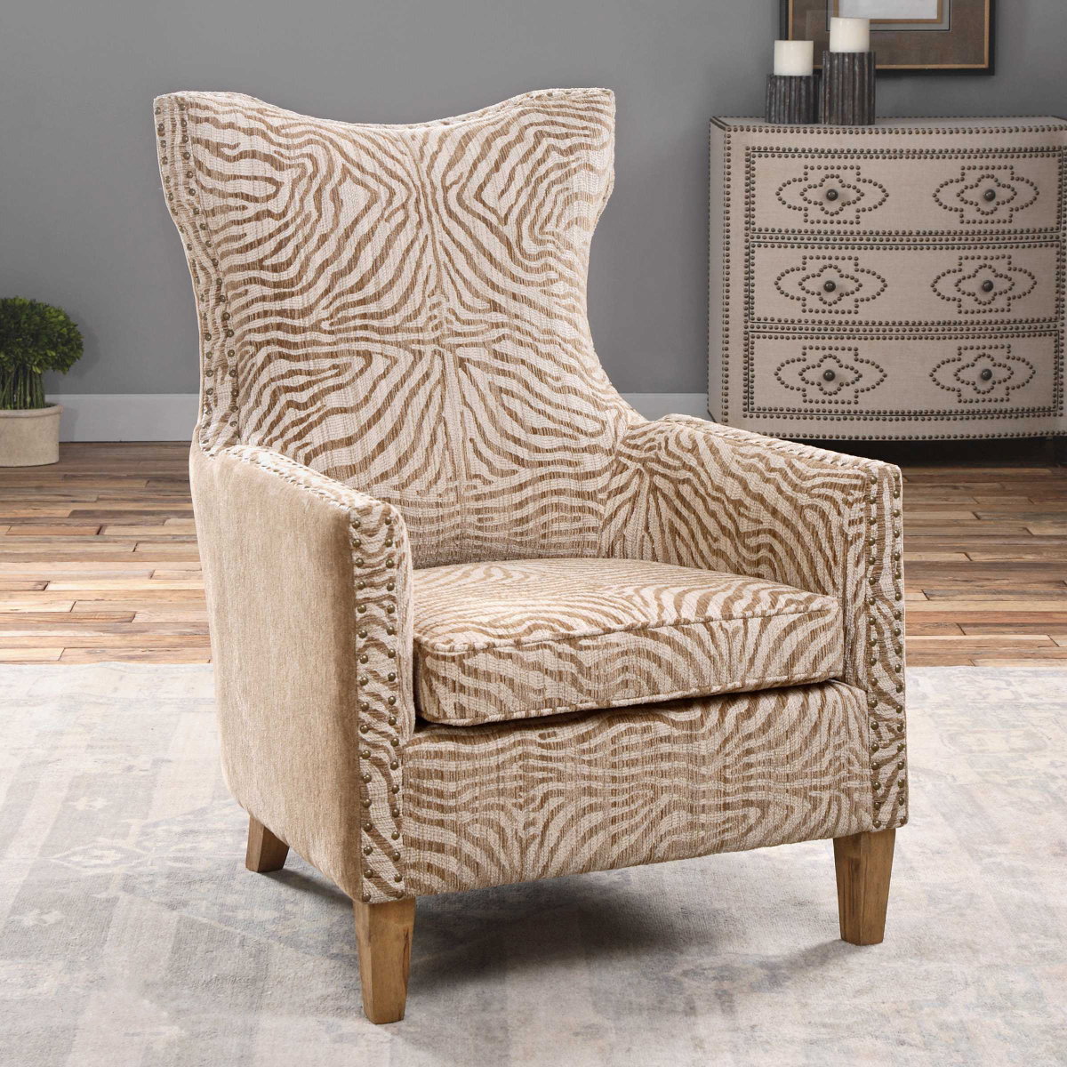Kiango Animal Pattern Armchair, Accent Chair by Uttermost, 30.5" width x 42.5" height x 33" depth View 2