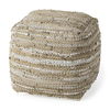 Aadhya  Taupe/Silver Leather and Cotton Pouf thumbnail 0