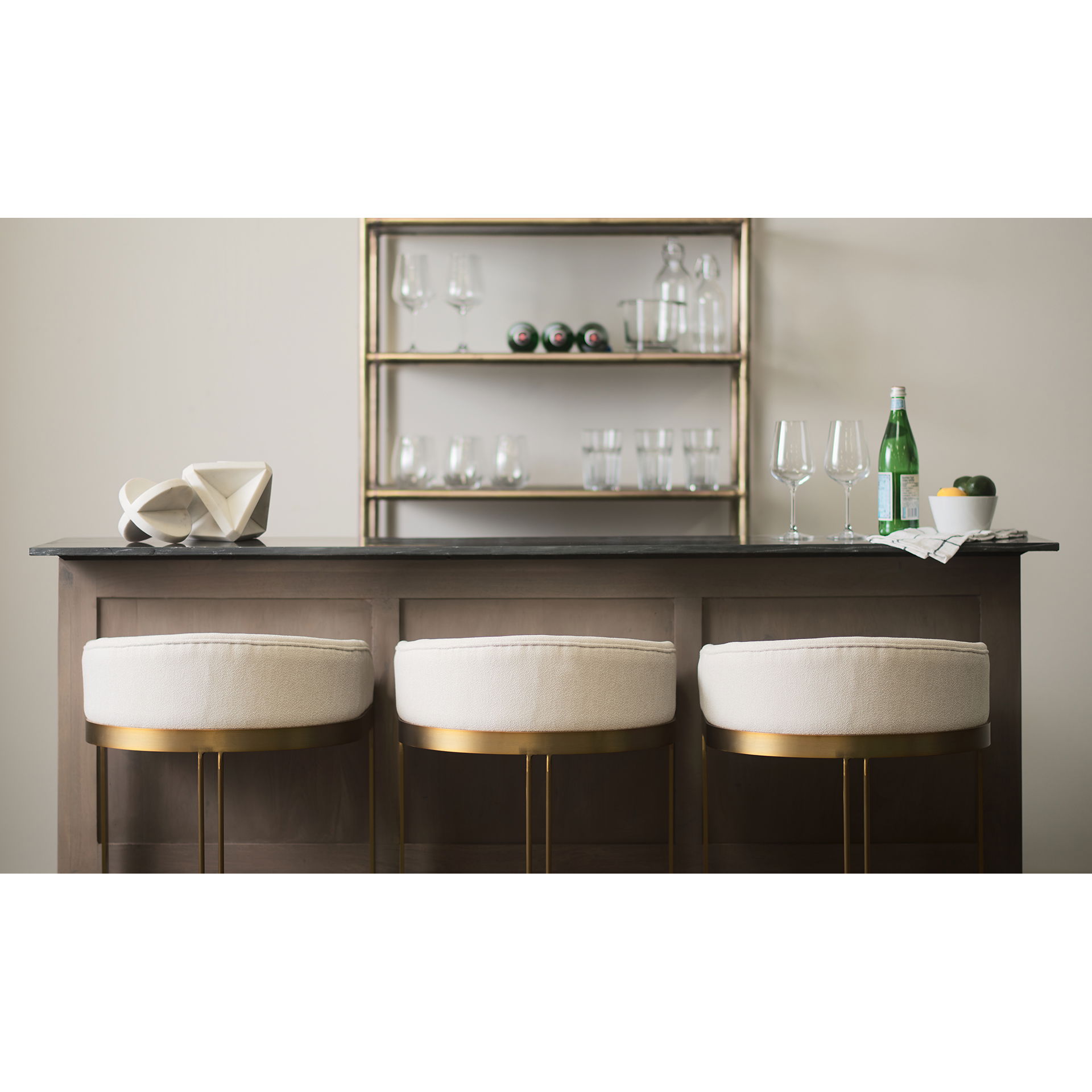 Hollyfield II Cream Fabric Seat with Gold Metal Base Bar Stool, Counter & Bar Stool by Mercana, 20.5" length x 19.7" width x 32.7" height View 2