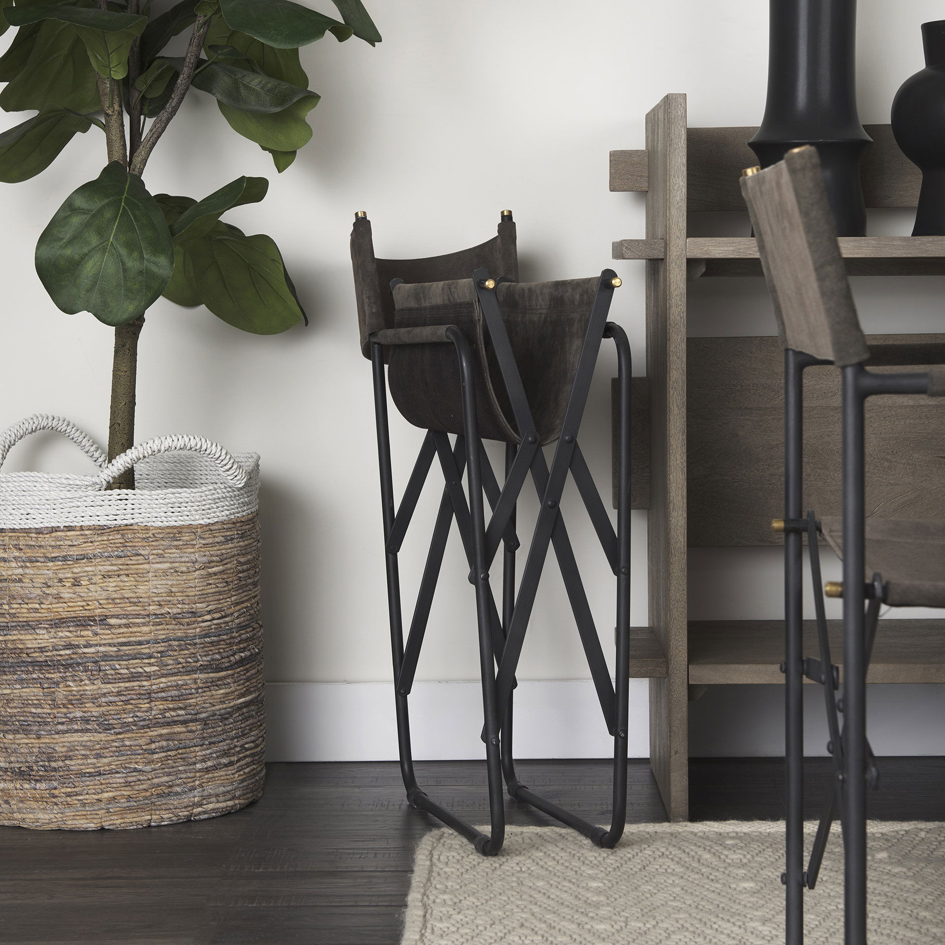 Direttore 19.25L x 20W x 31H  Brown/Gray Suede with Metal Frame Dining Chair large image 