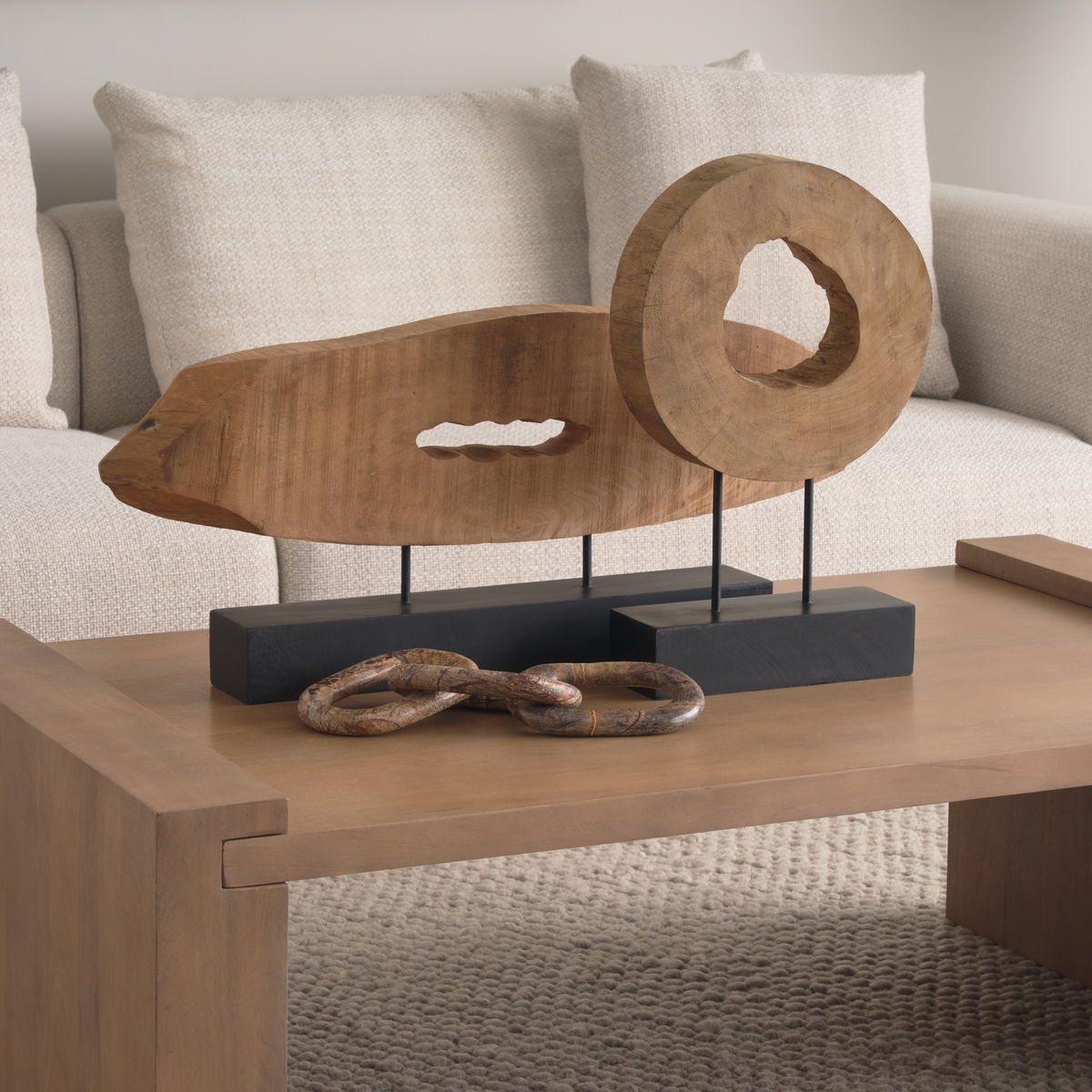 Wesson Light Brown Wood Rectangular Coffee Table, by Mercana, 48" length x 28" width x 16" height View 3