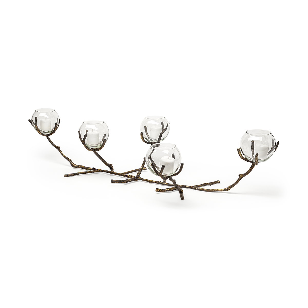 Vine II Distressed Gold Metal Creeper Five Candle Table Candle Holder, Candles & Candle Holder by Mercana, 30" length x 12" width x 9" height View 1