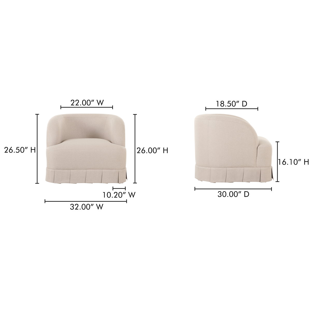 Maren Swivel Chair Beige, Accent Chair by Moe's Home, 32" width x 26.5" height x 30" depth View 11