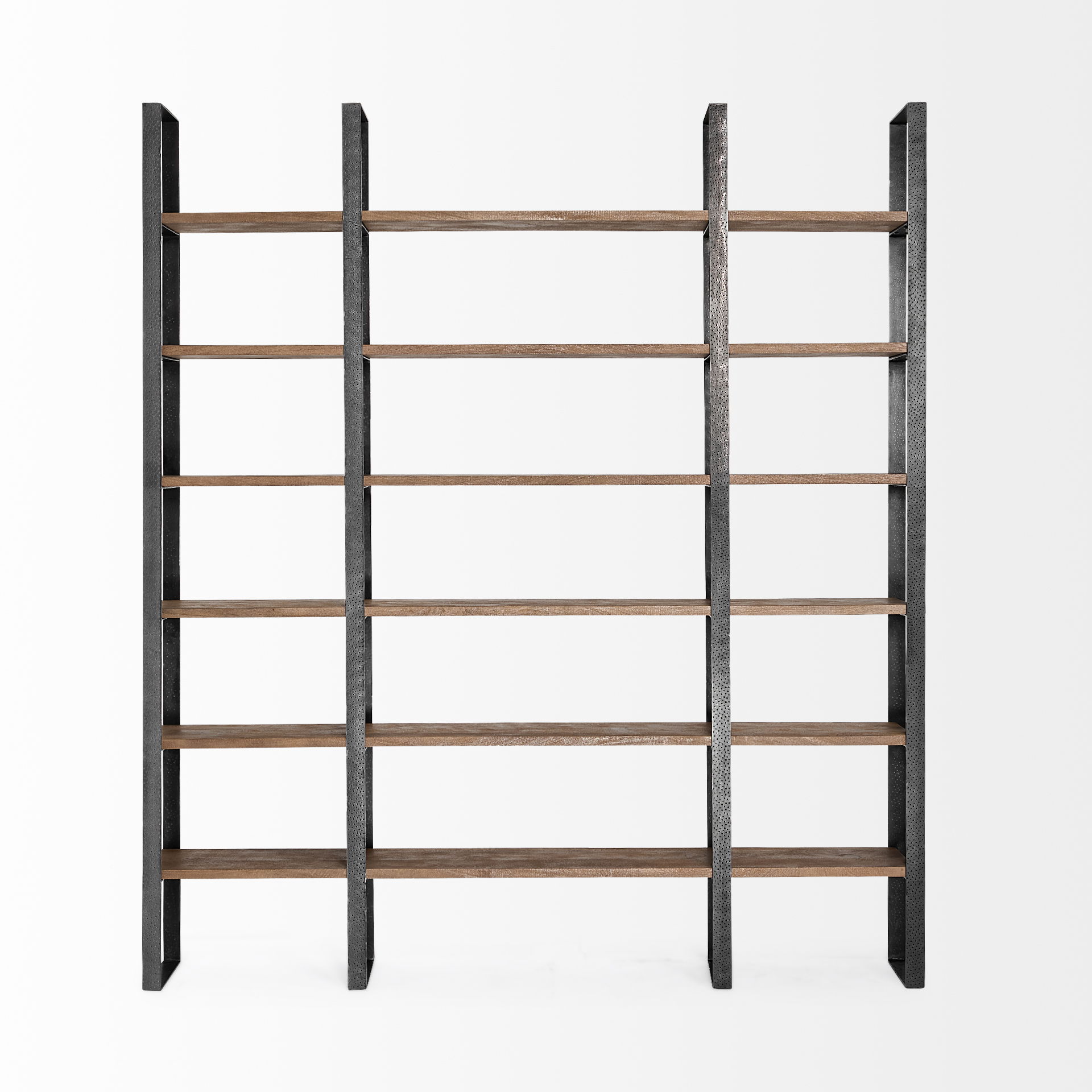 Taunton II 80L x 10.5W x 90H Dark Brown Wood And Black Iron Six Shelving Unit large image 