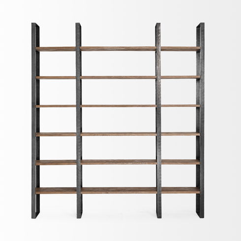 Taunton II 80L x 10.5W x 90H Dark Brown Wood And Black Iron Six Shelving Unit