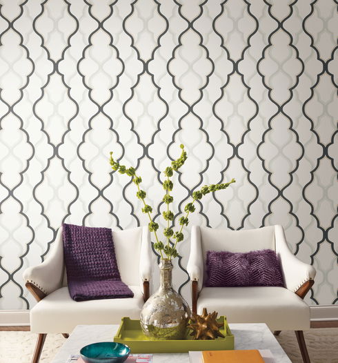 Double Damask White & Black Wallpaper