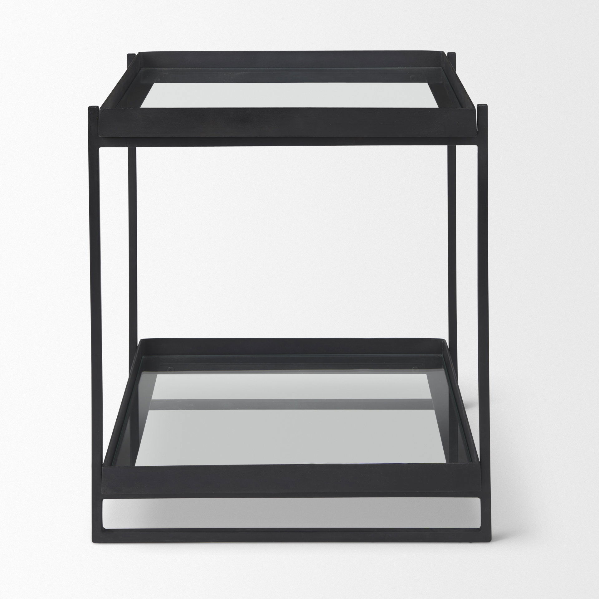Trey Black Metal with Glass Accent Table, Side & End Table by Mercana, 22" length x 22" width x 24" height View 6