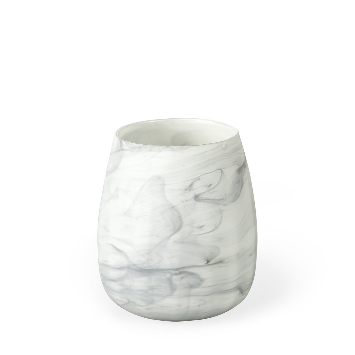 Volta I Short Gray Cream Glass Abstract Pattern Vase, by Mercana, 6.8" length x 6.8" width x 8.1" height View 1