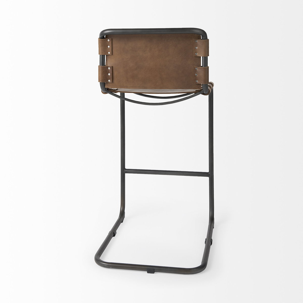 Berbick Low Back 30in Seat Bar Stool | Brown Leather with Gray Metal, Counter & Bar Stool by Mercana, 20.5" length x 24.8" width x 43" height View 6