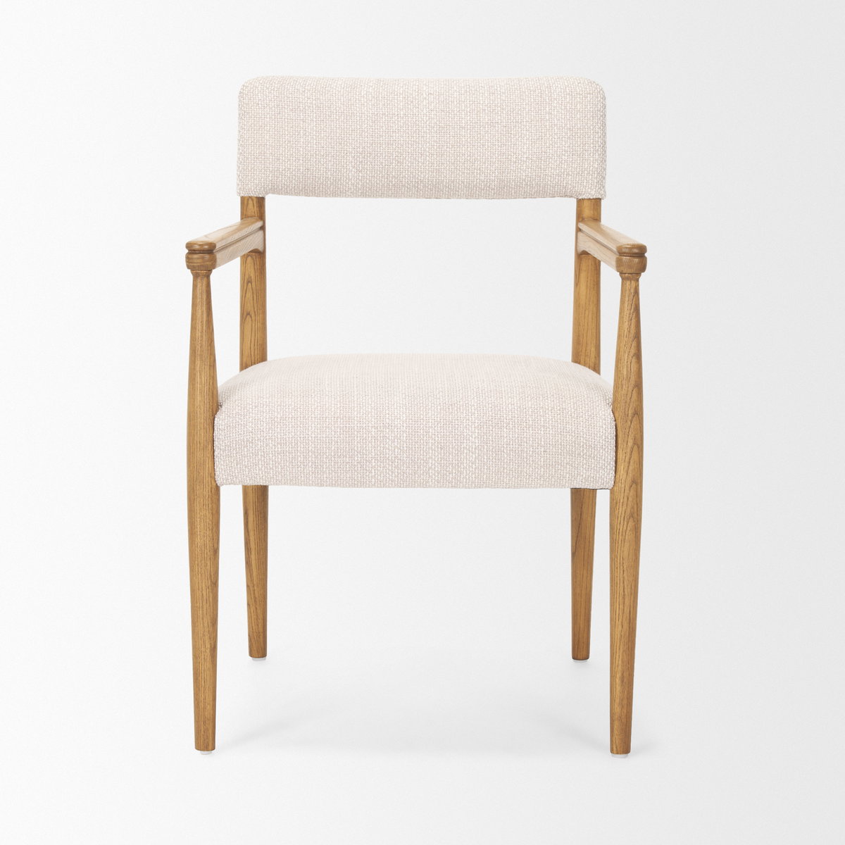 Toni Curved Back Dining Side Chair | Cream Fabric with Light Brown Wood, Dining Chair by Mercana, 22.44" length x 24.61" width x 33.66" height View 5