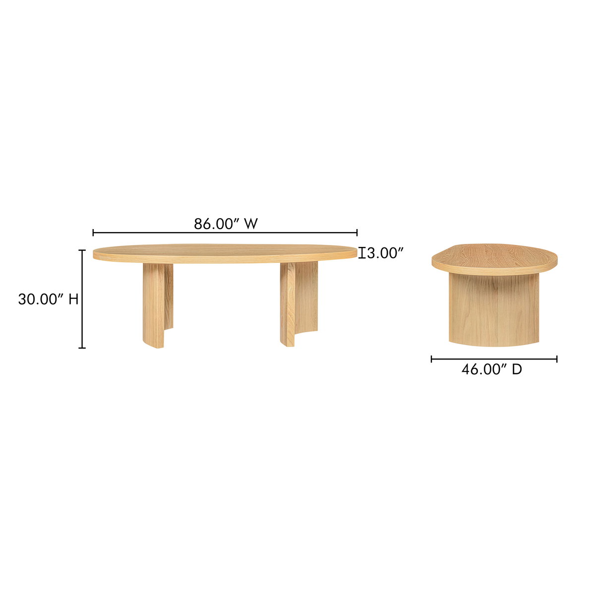Louise Dining Table Natural, by Moe's Home, 86" width x 30" height x 46" depth View 9