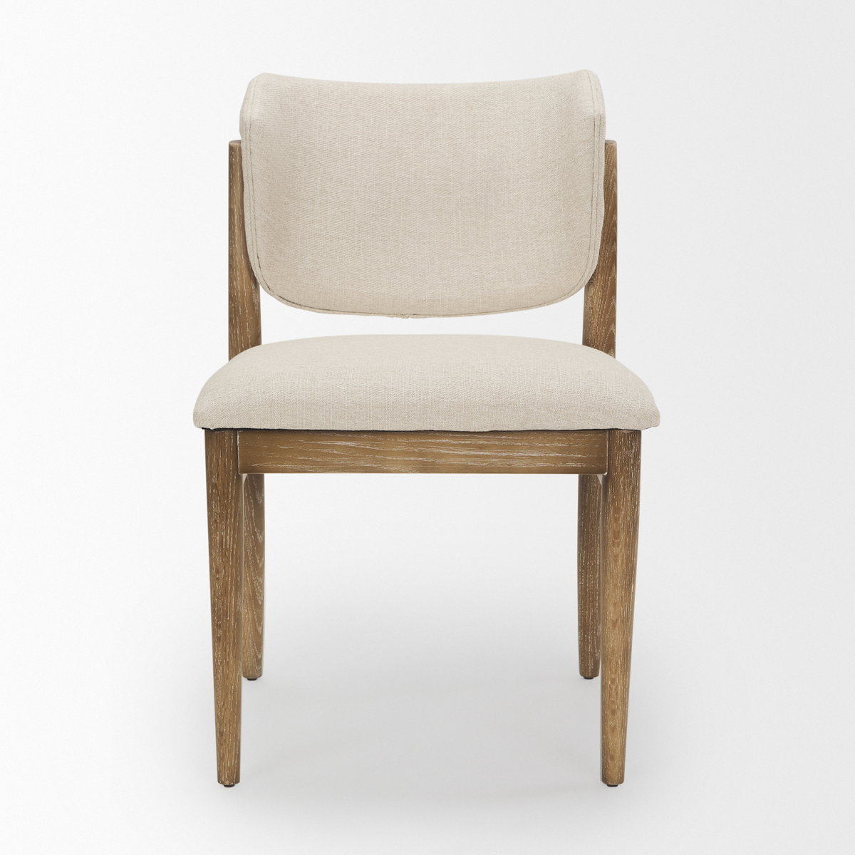 Cline Curved Back Dining Side Chair | Cream Fabric with Brown Wood, Dining Chair by Mercana, 21" length x 22.5" width x 32" height View 7